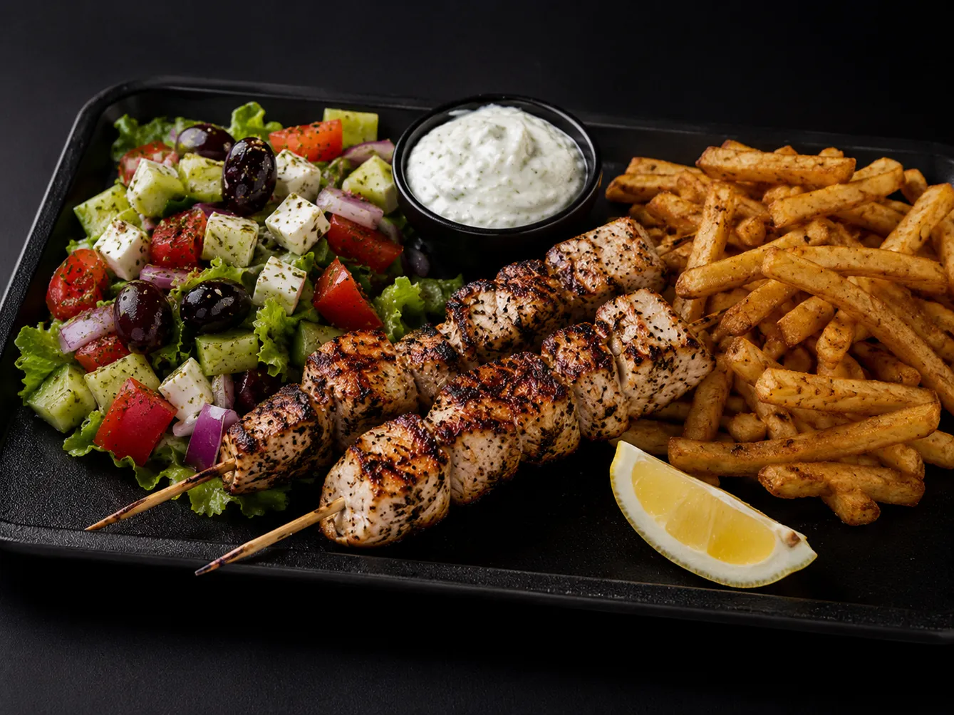 Pork Souvlaki Platter at The Greek Grill in Sherwood Park, AB